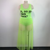 Plus Size Mesh Sheer Print Beaded Skirt Suit GWDS-6134