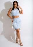 Fashion Print Sweater Vest And Skirt Two Piece Set GWDS-220409