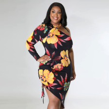 Plus Size Floral Print One Shoulder Dress ONY-7036