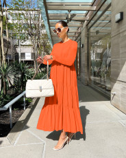 Solid Long Sleeve Big Swing Maxi Dress MIL-L342