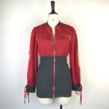 Long Sleeve Zip Colorblock Dress GWDS-220382