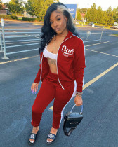 Pink Letter Print Zipper Sports 2 Piece Pants Sets XYF-9181