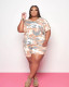 Plus Size Camouflage Print Short Sleeve Shorts 2 Piece Set GWDS-210415