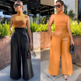 Fashion High Waist PU Leather Wide Leg Pants GWDS-211025