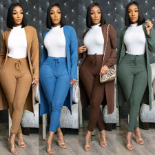 Solid Ribbed Long Cloak And Pants 2 Piece Sets LP-7120