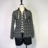 Plaid Print Long Sleeve Bandage Shirt GWDS-211113