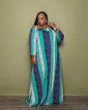 Plus Size Contrast Color Off-Shoulder Print Maxi Dress GWDS-211115