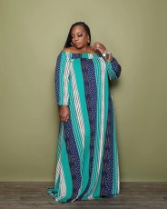 Plus Size Contrast Color Off-Shoulder Print Maxi Dress GWDS-211115