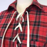 Plaid Print Long Sleeve Bandage Shirt GWDS-211113