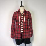 Plaid Print Long Sleeve Bandage Shirt GWDS-211113