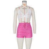 PU Leather High Waist Ruched Lace-Up Shorts ZSD-0493