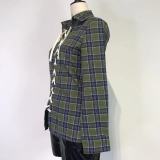 Plaid Print Long Sleeve Bandage Shirt GWDS-211113