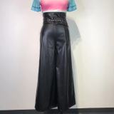 Fashion High Waist PU Leather Wide Leg Pants GWDS-211025