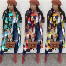 Plus Size Fashion Plaid Print Coats GWDS-K3084