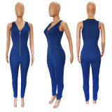 Denim Sleeveless Zipper Skinny Jeans Jumpsuit LX-6946
