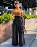 Fashion High Waist PU Leather Wide Leg Pants GWDS-211025