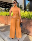 Fashion High Waist PU Leather Wide Leg Pants GWDS-211025