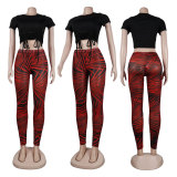 Casual Drawstring T Shirt+Printed Pants 2 Piece Sets FSXF-F361