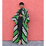 Plus Size Casual Printed Loose Long Cloak Coat GDYF-6943