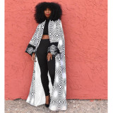 Plus Size Casual Printed Loose Long Cloak Coat GDYF-6943