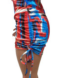 Sexy Printed Drawstring Long Sleeve Mini Dress CM-8632