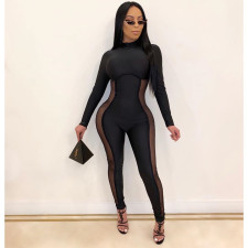 Plus Size Sexy Mesh Patchwork Long Sleeve Jumpsuit HMS-5557