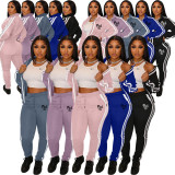 Pink Letter Print Zipper Coat And Pants 2 Piece Sets XMF-159