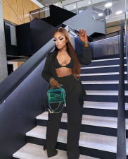 Plus Size Solid Bra Top+Coat+Pants 3 Piece Sets DAI-8397