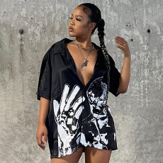 Casual Printed Loose Short Sleeve Shirt Top WMEF-20801