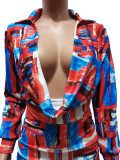 Sexy Printed Drawstring Long Sleeve Mini Dress CM-8632