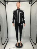 Pink Letter Print Zipper Coat And Pants 2 Piece Sets XMF-159
