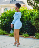 Plus Size Solid Puff Sleeve Slim Mini Dress OM-1385