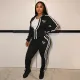 Pink Letter Print Zipper Coat And Pants 2 Piece Sets XMF-159