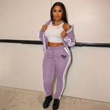 Pink Letter Print Zipper Coat And Pants 2 Piece Sets XMF-159