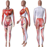 Casual Printed Long Sleeve Two Piece Pants Sets HMS-5556