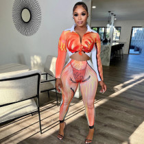 Casual Printed Long Sleeve Two Piece Pants Sets HMS-5556