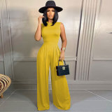 Solid Sleeveless Bodysuit Wide Leg Pants Two Piece Sets FSXF-F328