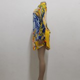 Plus Size Casual Printed Long Sleeve Shirt Dress SMR-9784