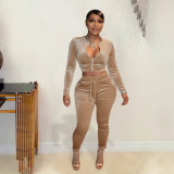 Solid Velvet Long Sleeve 2 Piece Pants Sets YD-8652