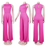 Solid Sleeveless Bodysuit Wide Leg Pants Two Piece Sets FSXF-F328