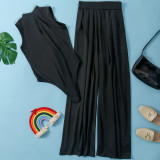 Solid Sleeveless Bodysuit Wide Leg Pants Two Piece Sets FSXF-F328