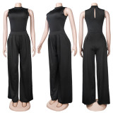 Solid Sleeveless Bodysuit Wide Leg Pants Two Piece Sets FSXF-F328