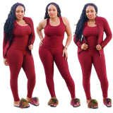 Casual Tank Top+Zipper Coat+Pants 3 Piece Sets ONY-7034