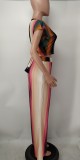 Stripe Print Short Sleeve Two Piece Pants Sets NK-8622