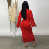 Solid Long Sleeve Zipper Maxi Dress TE-4466
