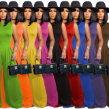 Solid Sleeveless Bodysuit Wide Leg Pants Two Piece Sets FSXF-F328