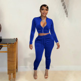Solid Velvet Long Sleeve 2 Piece Pants Sets YD-8652