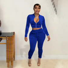 Solid Velvet Long Sleeve 2 Piece Pants Sets YD-8652