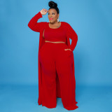 Plus Size Solid Tank Top+Long Cloak+Pants 3 Piece Sets NNWF-7293