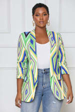 Geometric Print Long Sleeve OL Blazer Coat MK-3128